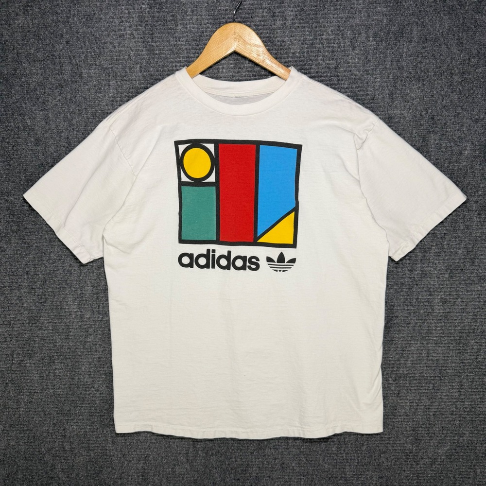 VTG Adidas Originals Single Stitch Tee Ivan Lendl Tennis Rare Geometric Large